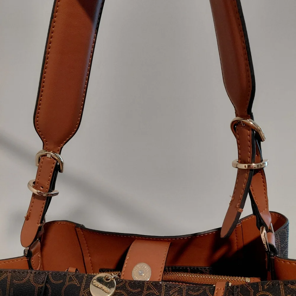 Calvin Klein Brown Leather Trim Tote - Picture 4 of 10